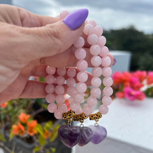 PINK QUARTZ & AMETHYST HEART