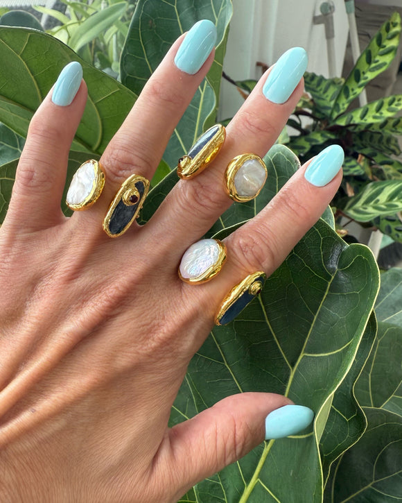 PEARL & KYANITE RING